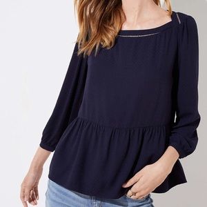 LOFT Jacquard Cutout Peplum Blouse – SZ L NWT